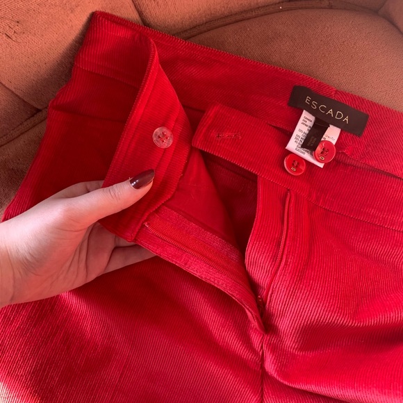 Escada Red Corduroy High Waisted Flared Pants W32 - Picture 5 of 10